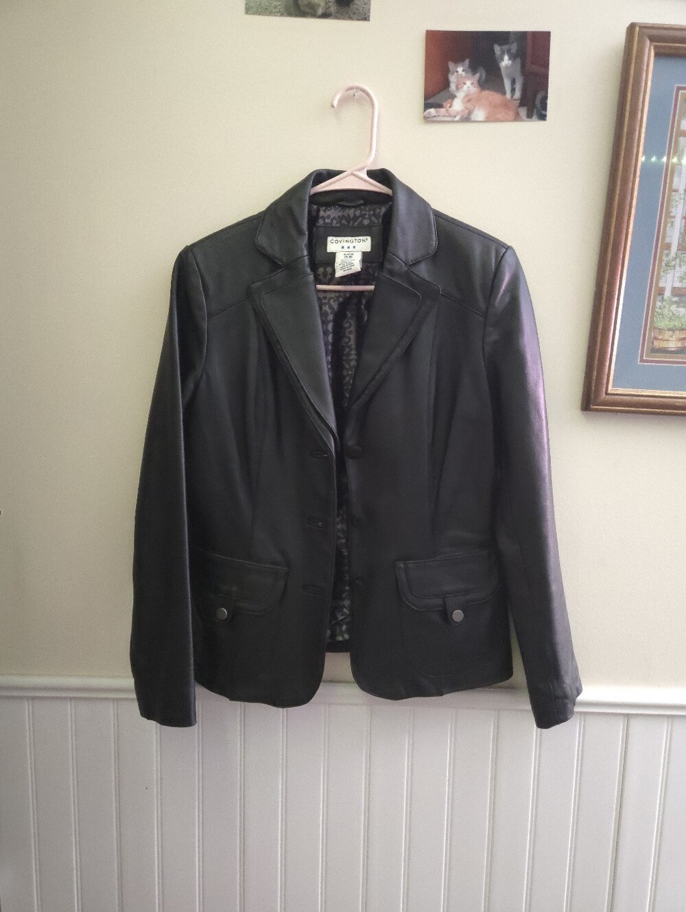 Covington Black Leather Tailored Blazer Jacket